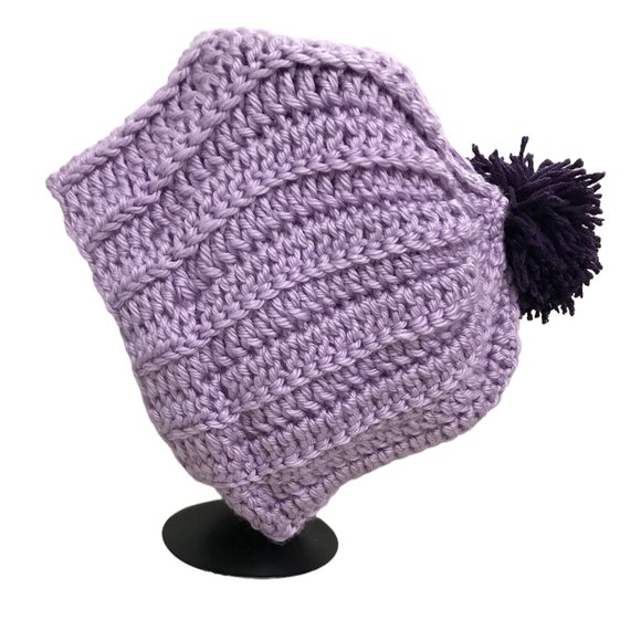 Beanie Chunky Purple with Pom Pom Adult Size Brand New Handmade Crochet - Picture 5 of 5